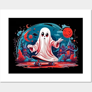 Cute Ghost On Skateboard Posters and Art